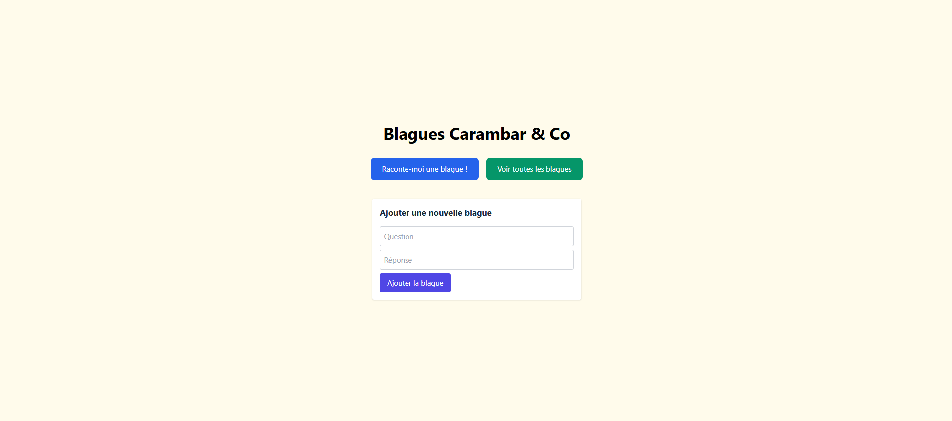 Accueil de l'application Carambar