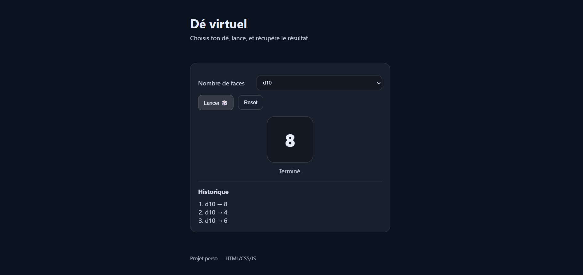 Dé virtuel en JavaScript