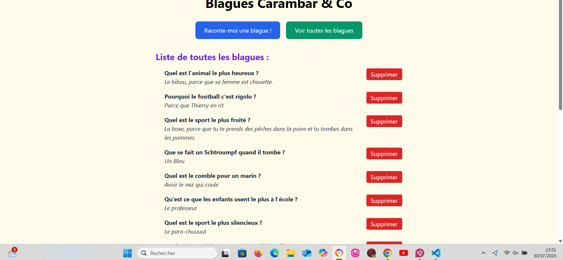 Blague ajoutée affichée dans l'interface